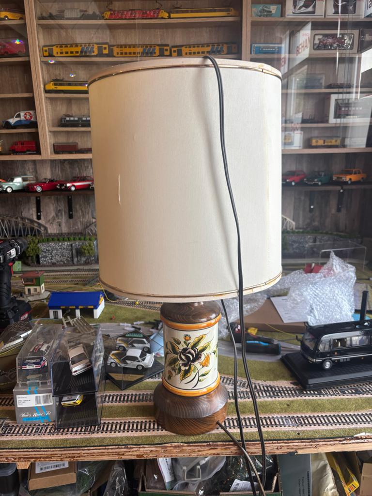 Vintage Tafellamp met Bloemenmotief en Stoffen Kap, Ophalen, Gebruikt