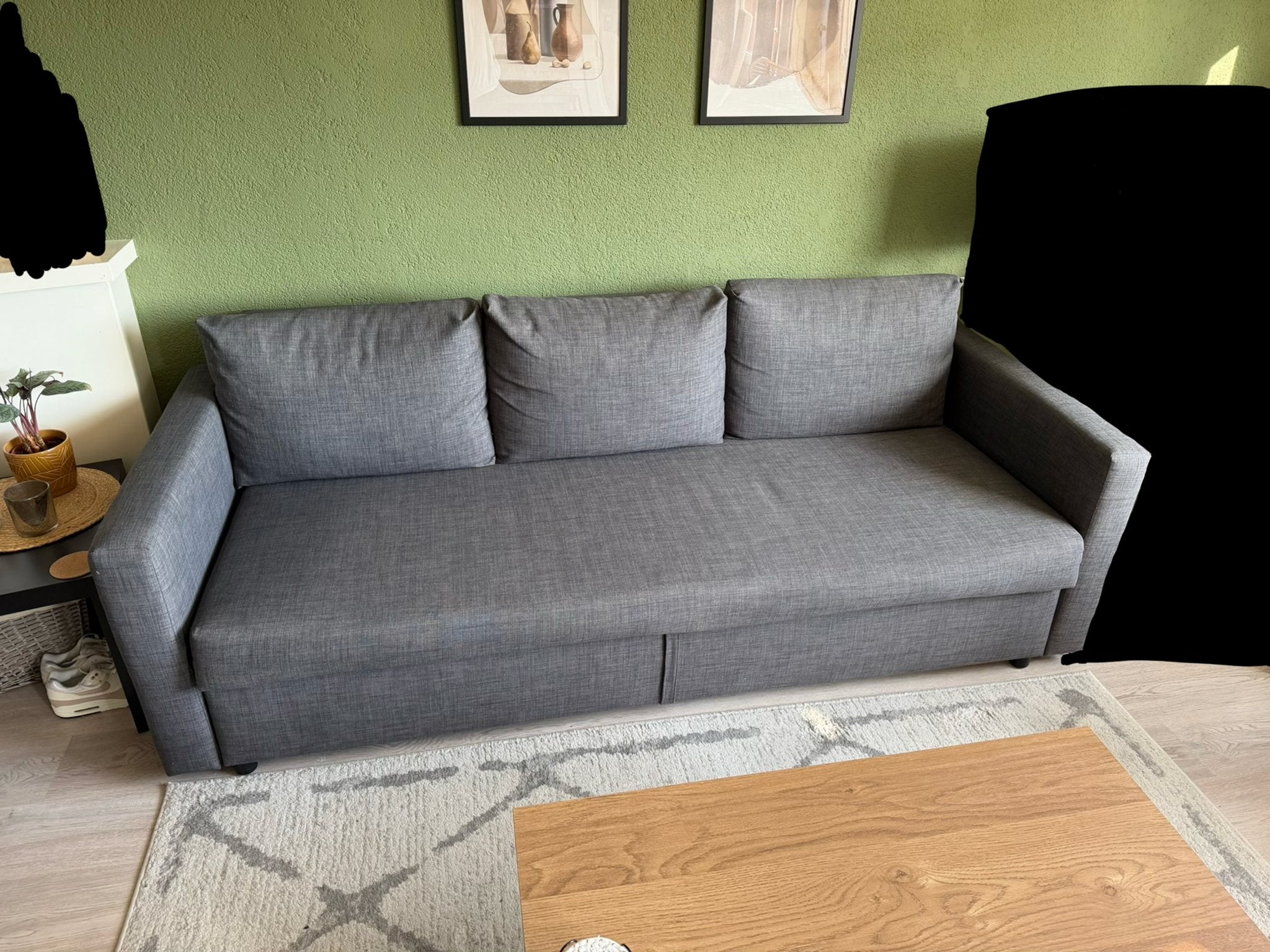 IKEA FRIHETEN 3-zits slaapbank, Skiftebo donkergrijs, Huis en Inrichting, Slaapkamer | Slaapbanken, Ophalen, Gebruikt, Tweepersoons