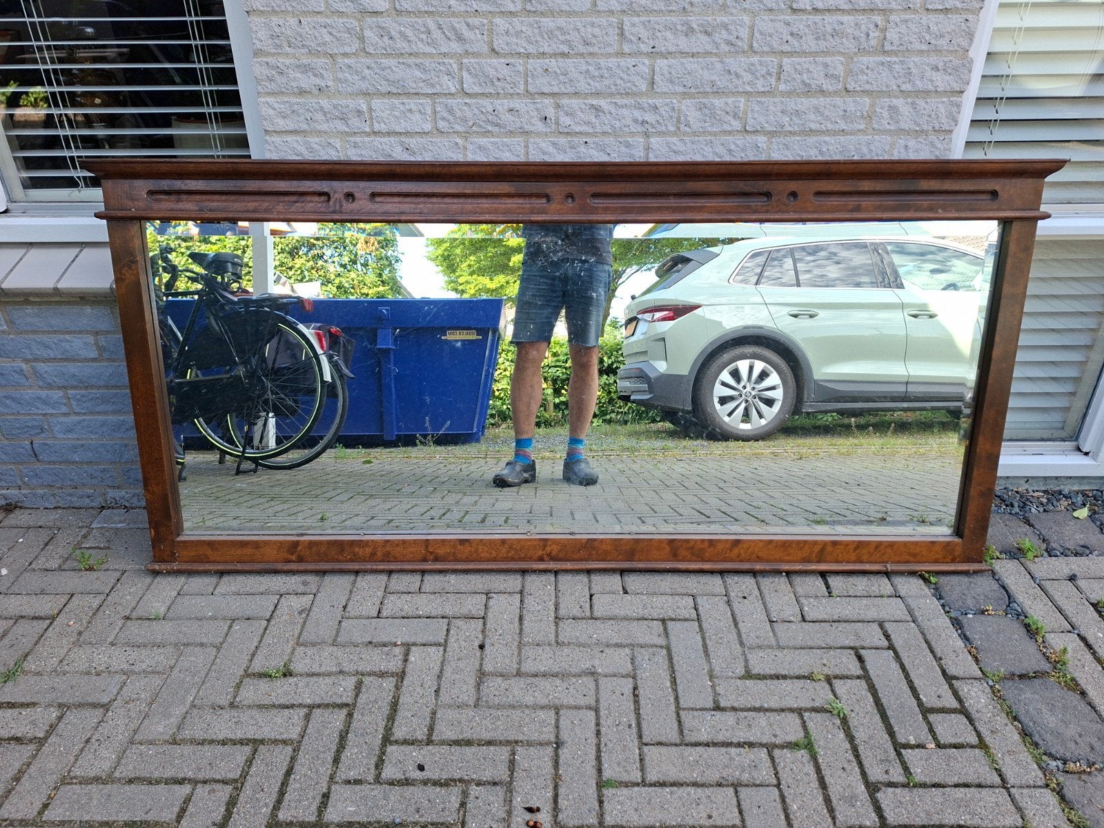 Grote spiegel met houten lijst 177x82cm, Antiek en Kunst, Antiek | Spiegels, Ophalen of Verzenden