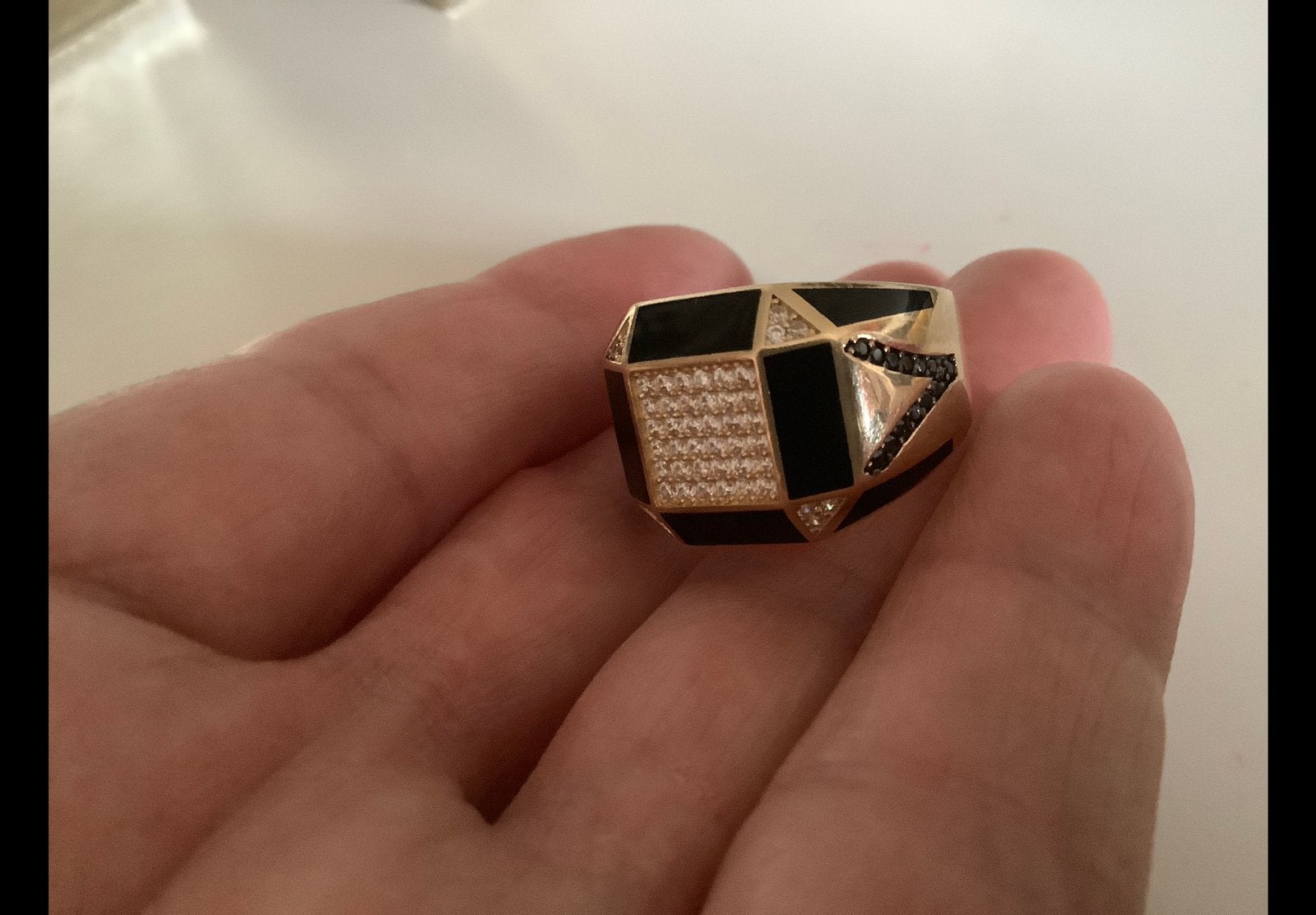 Vintage gouden ring zwart Onyx Briljant geslepen Zirkoon 14, Sieraden, Tassen en Uiterlijk, Ringen, Verzenden, 19 tot 20, Zo goed als nieuw