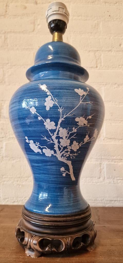 Chinese Chinoiserie Porseleinen Lamp -  Prunusbloesem, Ophalen of Verzenden