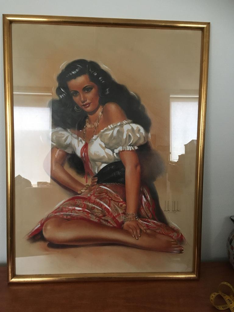 Vintage Pin-up Schilderij 'Gypsy' door Charlie Delauteur, Ophalen of Verzenden