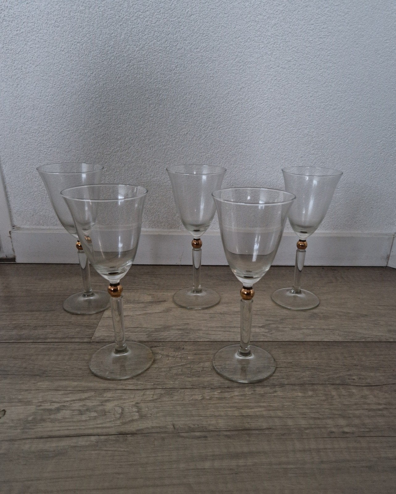 5 glazen vintage retro wijnglazen gouden bal kristallen, Antiek en Kunst, Ophalen of Verzenden