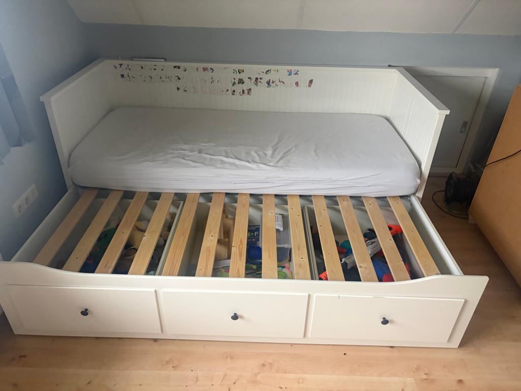 Uitschuifbaar bed met 3 lades - Wit (160x200cm), Ophalen, Wit, Tweepersoons, 200 cm