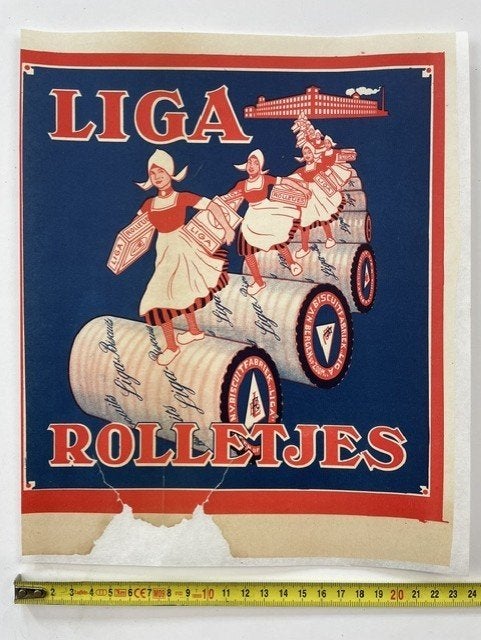 Etiket LIGA rolletjes Bergen op Zoom jaren 1923-1930, Antiek, Antiek, Antiek, Gebruikt