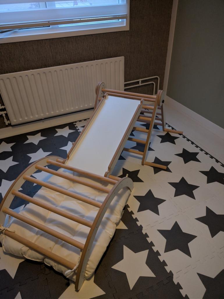 MAMOI Klimrek Klimdriehoek Indoor 4-in-1 Set. Montessori, Ophalen of Verzenden, Zo goed als nieuw, Klimwand, Aanbouwonderdeel