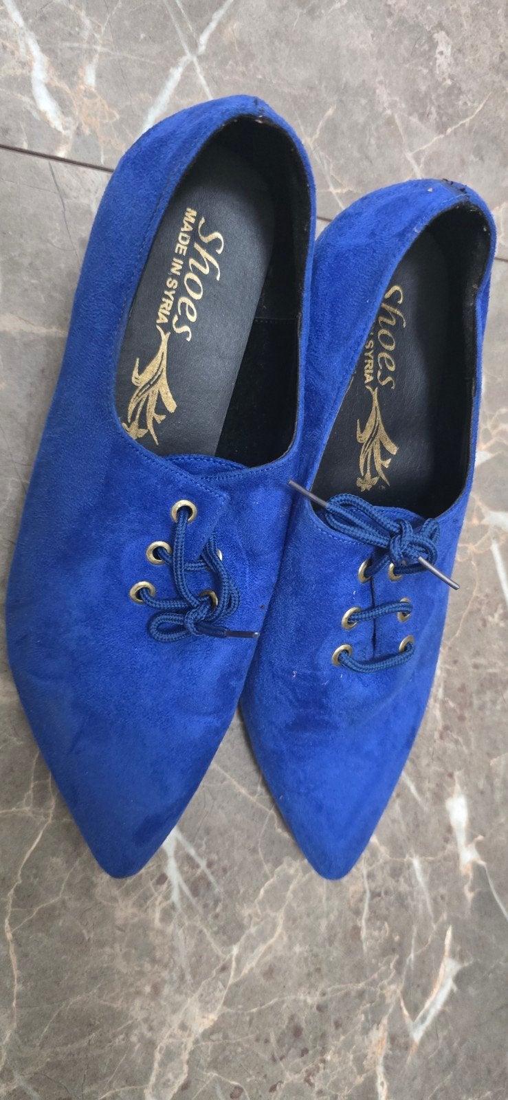 Blauwe puntige veterschoenen - Maat 38, Ophalen of Verzenden, Gedragen, Blauw, Schoenen met lage hakken