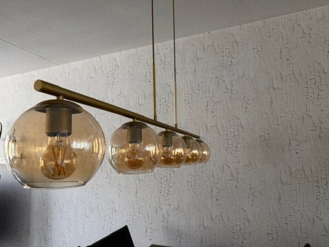 Eetkamerlamp, Huis en Inrichting, Lampen | Hanglampen, Ophalen, Zo goed als nieuw, Glas, Hanglamp 5 lichts