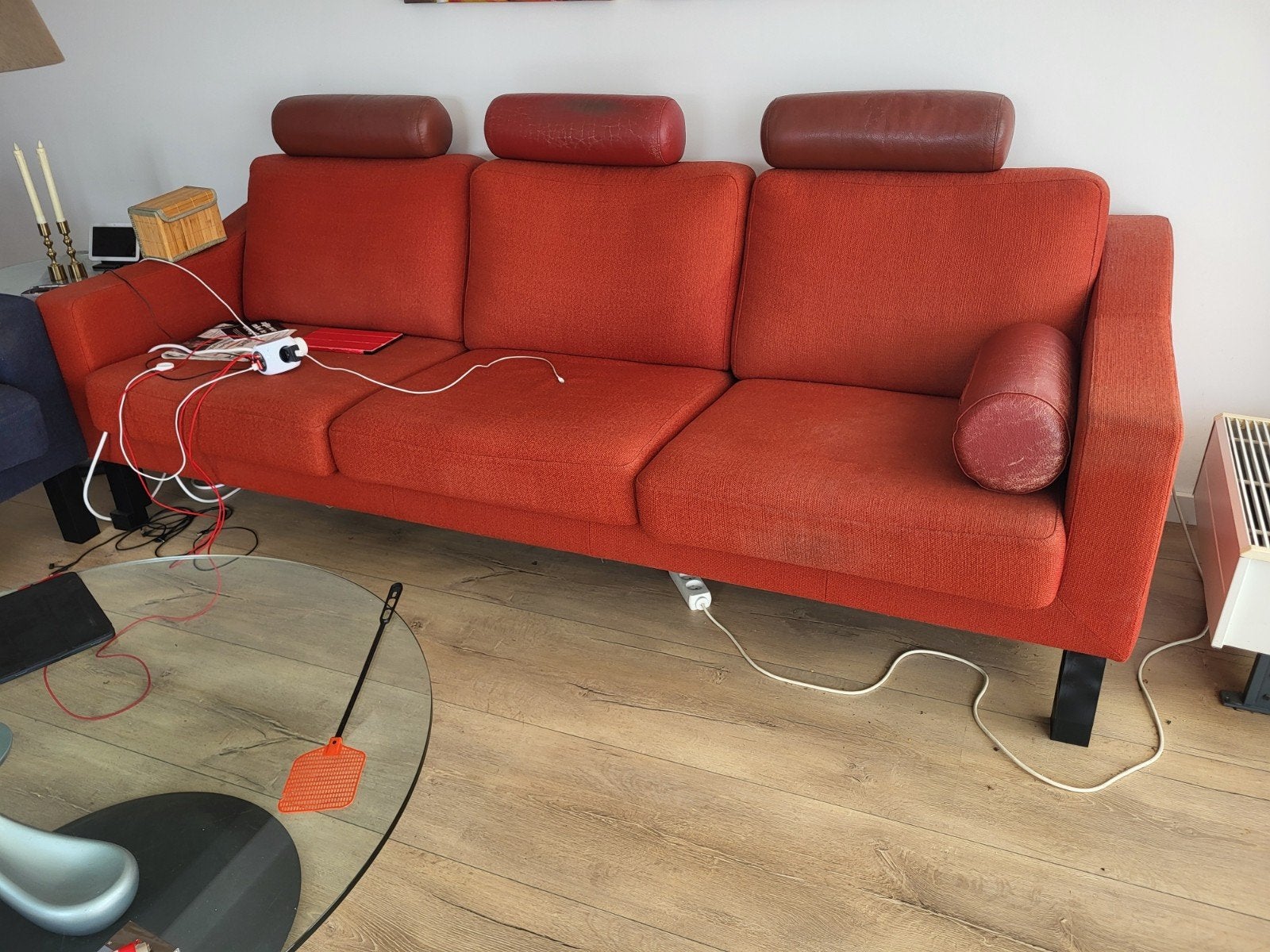 Leolux 3.5 zits Antonia bank met hoofdsteunen en poef!!, Gebruikt, Driepersoons, 75 tot 100 cm, Ophalen of Verzenden