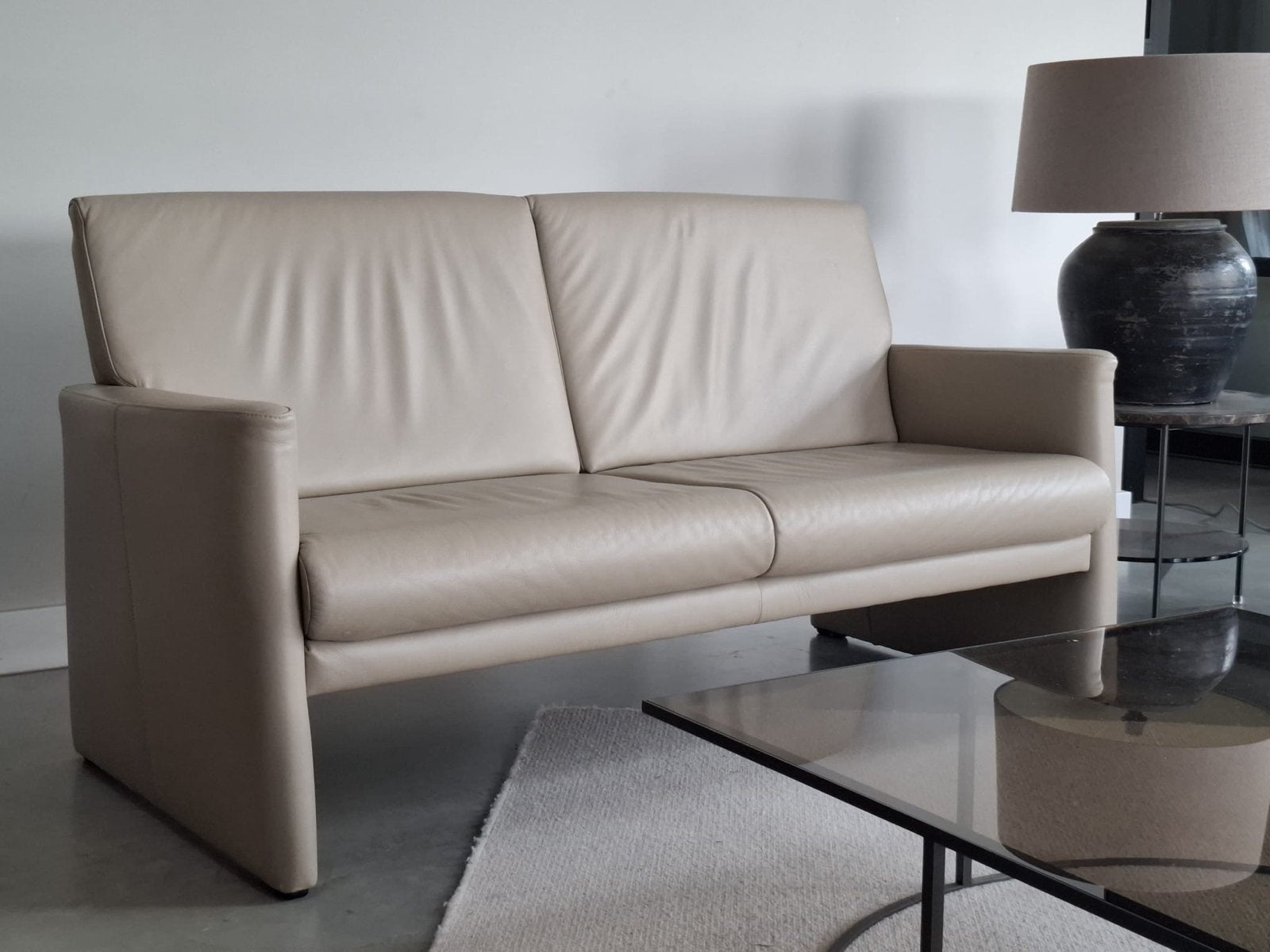 Als Nieuw FM Munzer Leren Bank - Beige - Senioren Bank, X, 150 tot 200 cm, Tweepersoons, Leer