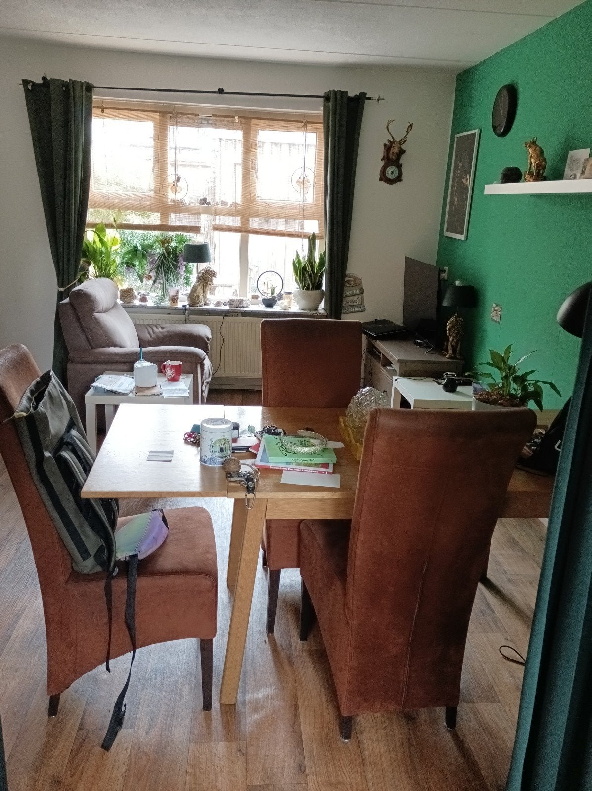 Studeer- of keukentafel met 3 stoelen., Huis en Inrichting, Tafels | Eettafels, Ophalen, Gebruikt, Industriëlen en praktisch.