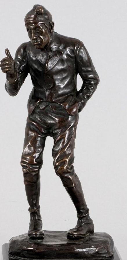 de opgeheven vinger==bronzen beeld==gesigneerd= c a 1920 =, Ophalen of Verzenden, Brons