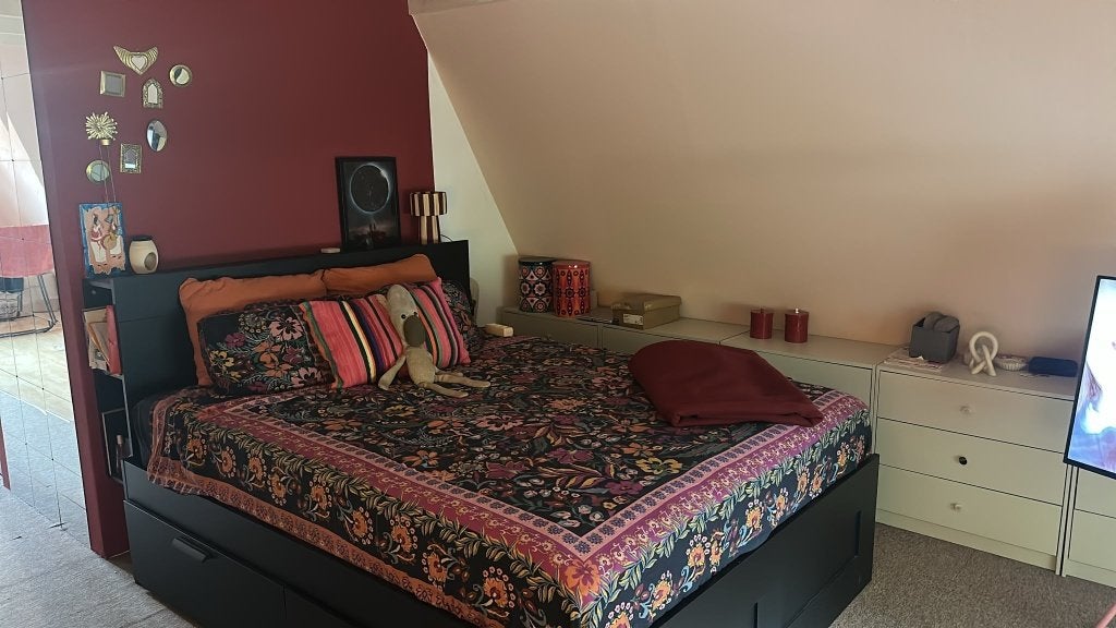 IKEA BRIMNES bed 160x200 met hoofdbord lades lattenbodems, Ophalen, Zwart, Tweepersoons, Zo goed als nieuw