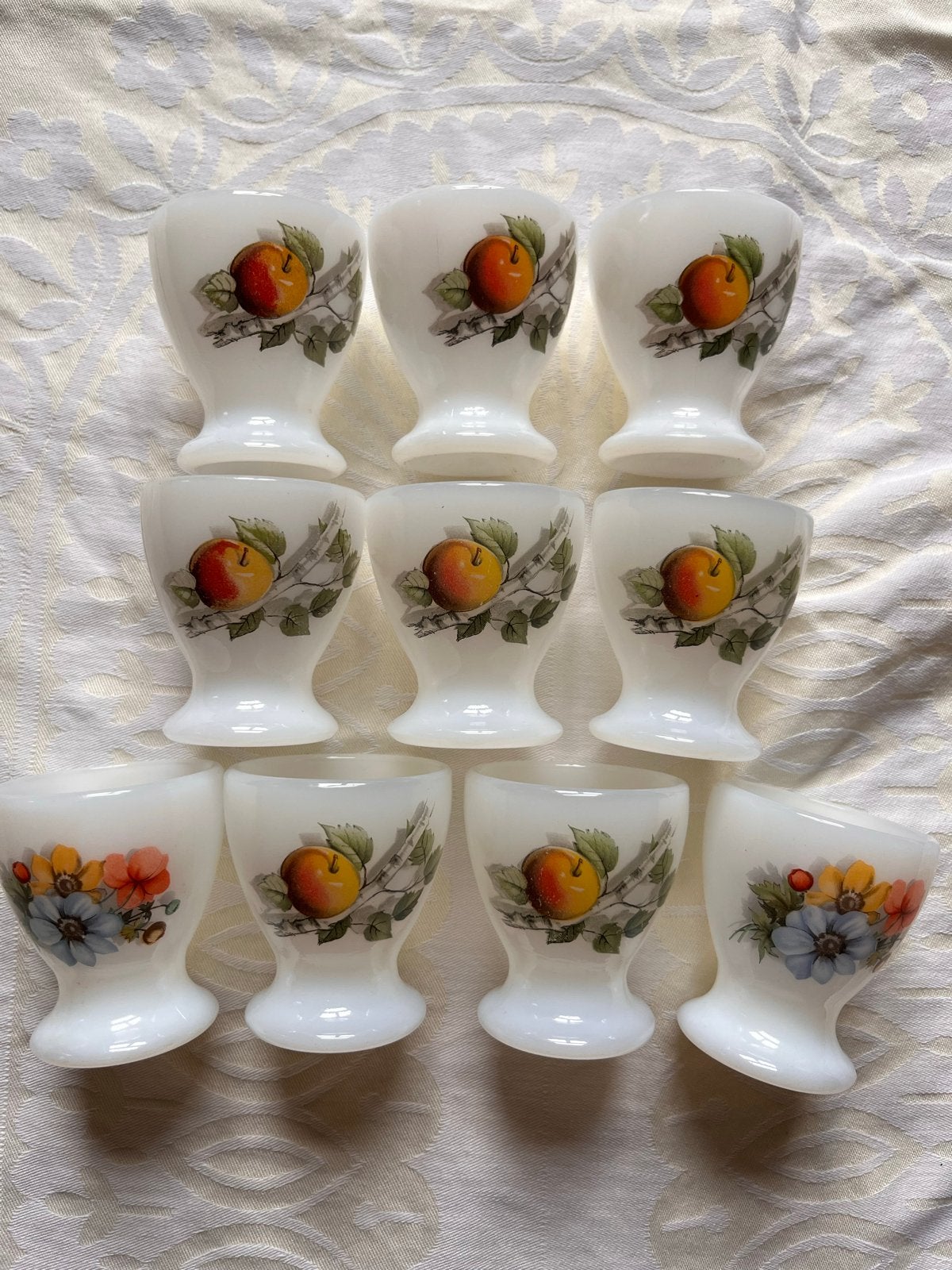 Vintage eierdopjes met fruit- en bloemmotieven, Ophalen of Verzenden