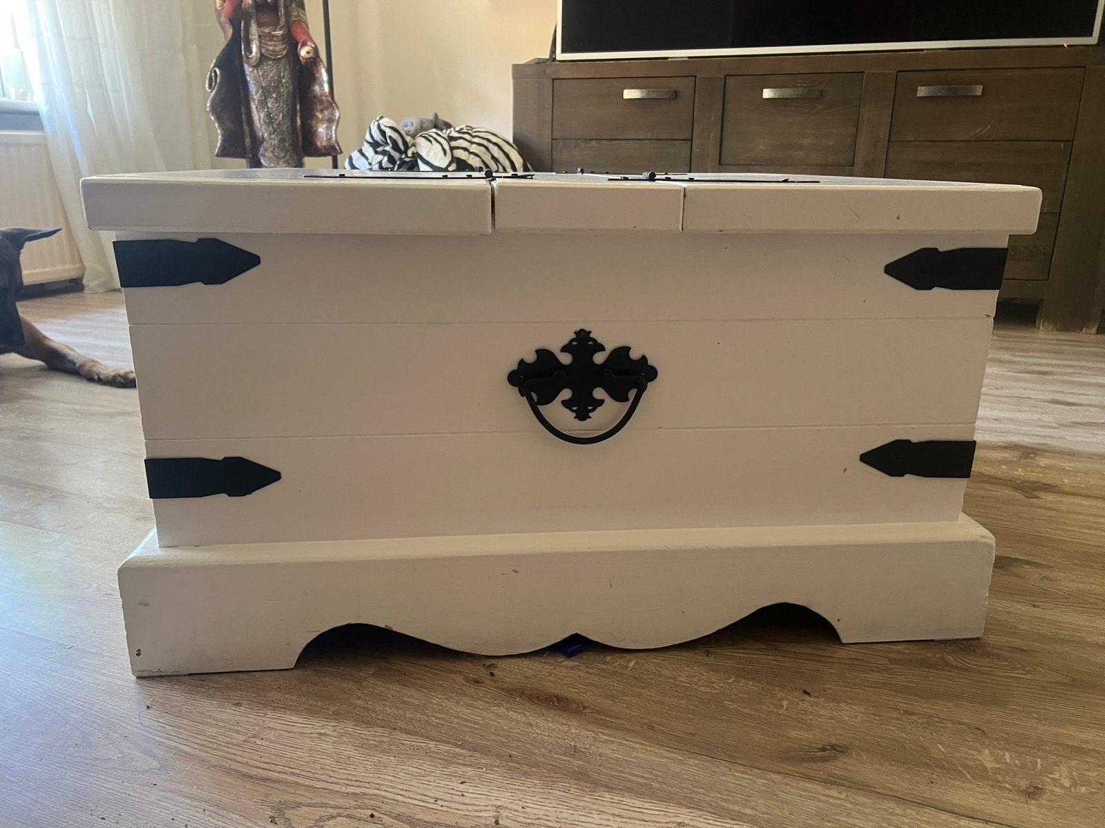 Leuke landelijke dekenkist tafel + wandklok, Ophalen, Gebruikt, Vierkant, 50 tot 100 cm