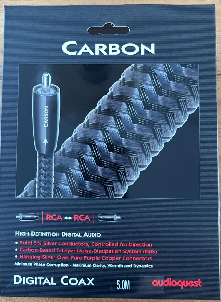 AudioQuest Carbon Digital Coax RCA 5.0m, Ophalen of Verzenden, Zo goed als nieuw, 2 tot 5 meter, Coaxiale kabel