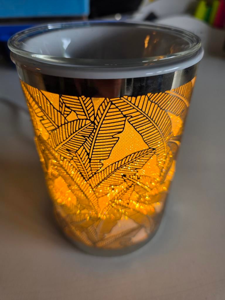 PartyLite Geurwaxbrander met Palmbladeren Motief, Ophalen, Overige materialen, Wit, Zo goed als nieuw