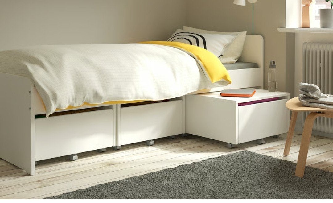 Kinderbed IKEA bed met 3 opberglades, wit, 90x200, Ophalen, Overige materialen, Gebruikt, 90 cm