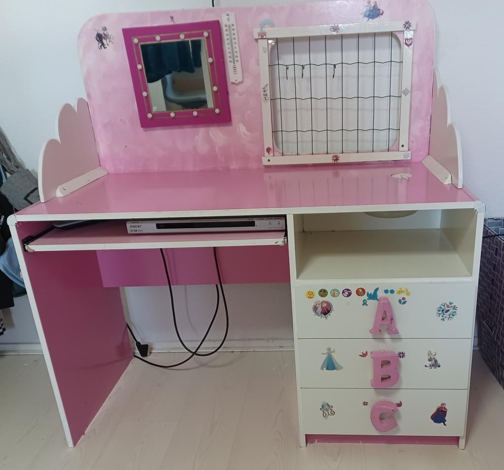 Roze kinderbureau met opzetstuk en lades - Frozen thema, Ophalen