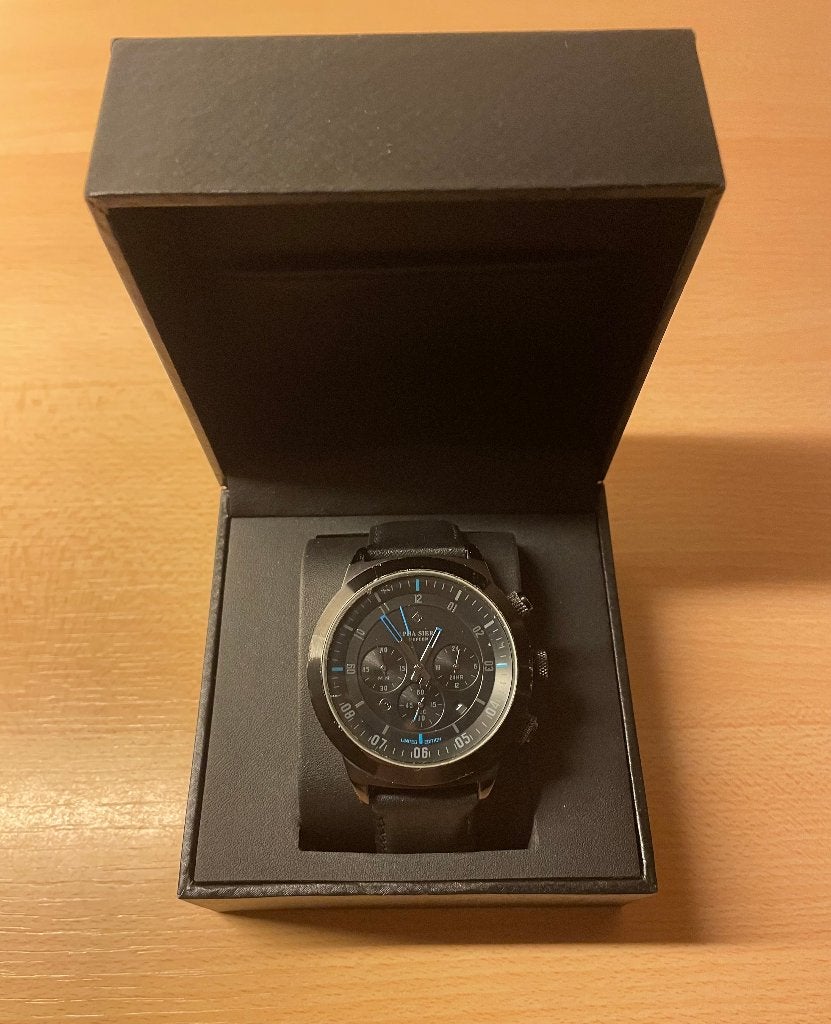 Alpha Sierra herenhorloge met leren band., Overige merken, Staal, Polshorloge, Ophalen of Verzenden