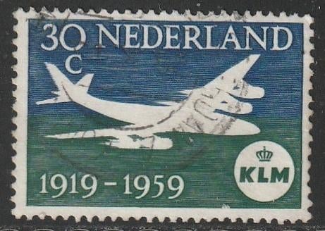 Nederland 1959 730  KLM 30c, Gest, Postzegels en Munten, Postzegels | Nederland, Ophalen of Verzenden, Na 1940, Gestempeld