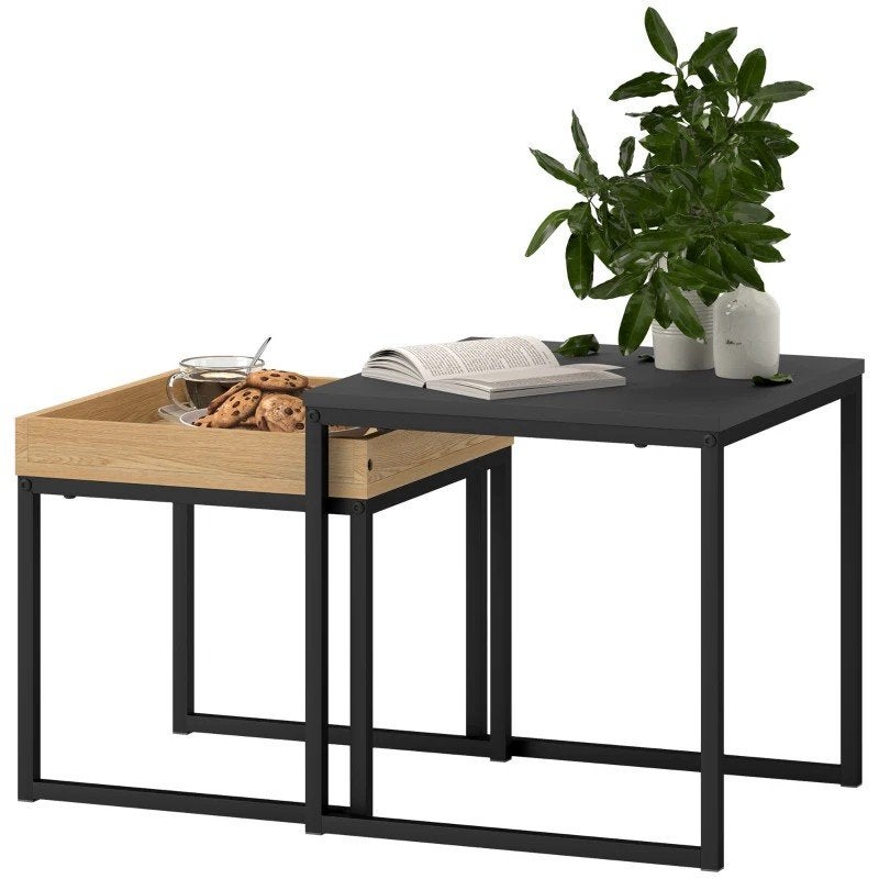 Set van 2 Salontafels - Nesting Design - Zwart/Hout, Ophalen of Verzenden, Nieuw