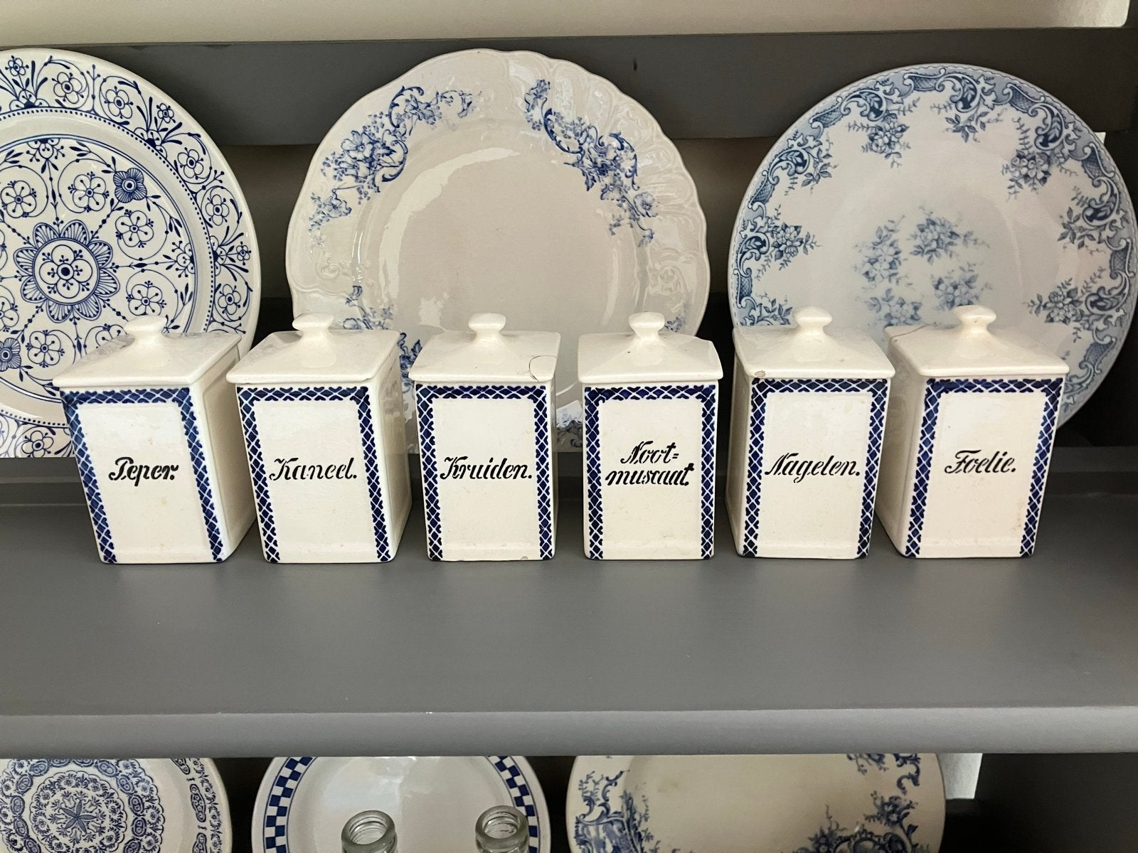 Antieke kruidenpotjes set - Delfts blauw stijl, Ophalen