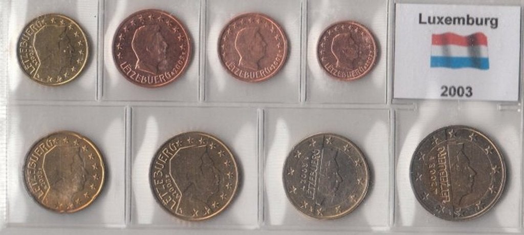 Luxemburg serie 1 eurocent t/m 2 euro 2003 UNC in mapje, Ophalen of Verzenden, Luxemburg, Overige waardes, Setje