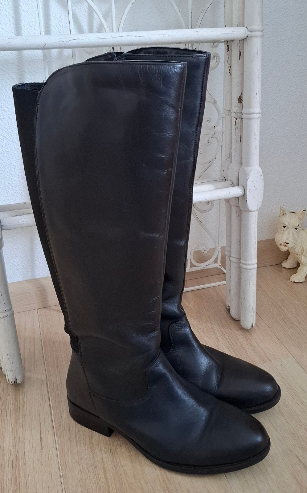 Zwarte leren hoge laarzen - Maat 40 Bonprix, Ophalen of Verzenden, Zo goed als nieuw, Zwart, Hoge laarzen