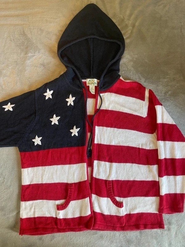 Vintage Quacker Factory USA Flag Hooded Sweater, Kleding | Dames, Ophalen of Verzenden, Gedragen, Maat 46/48 (XL) of groter, Meerkleurig