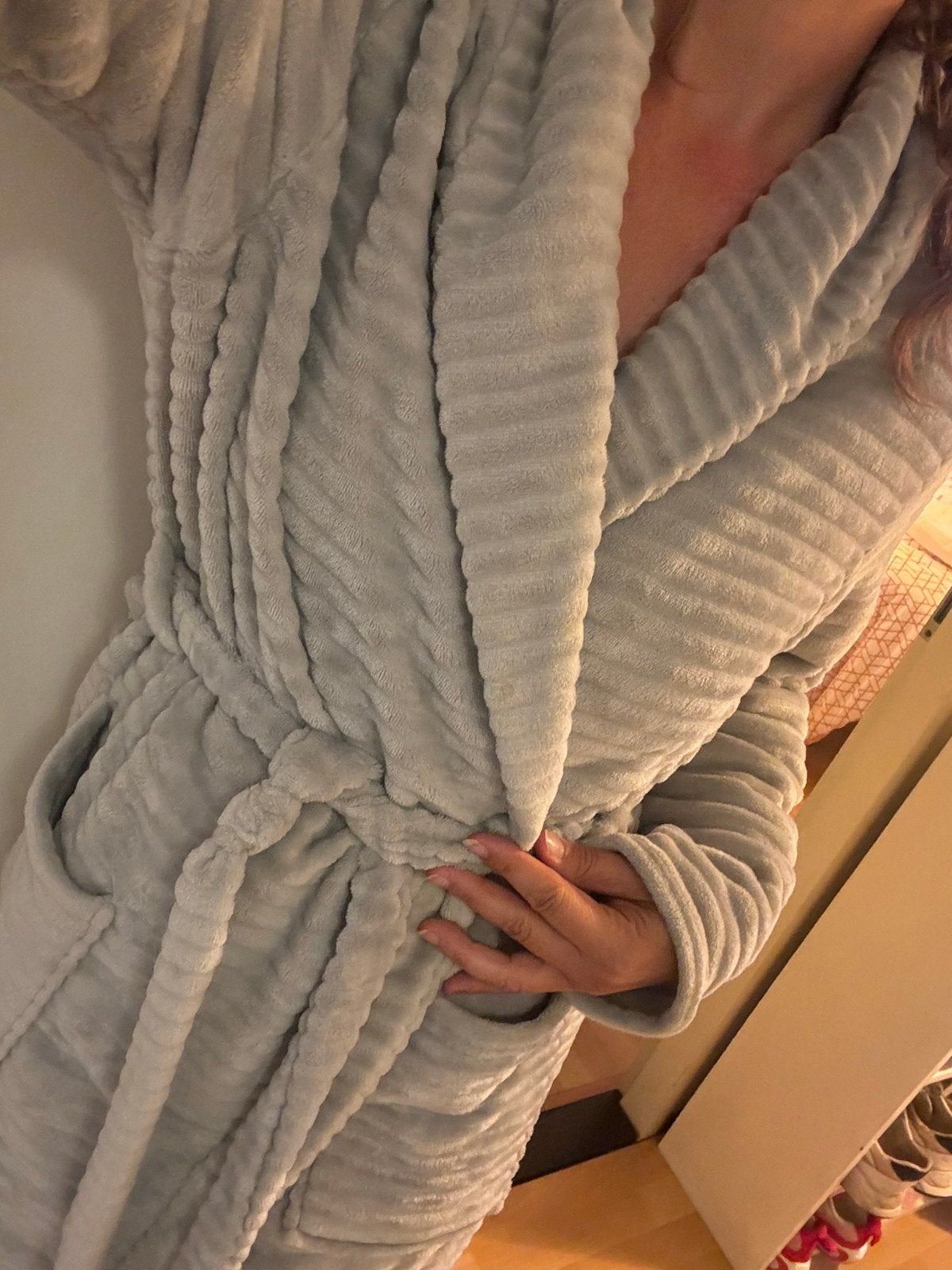 Zachte lichtgrijze badjas van HEMA, maat L-XL, Kleding | Dames, Ophalen of Verzenden, Zo goed als nieuw