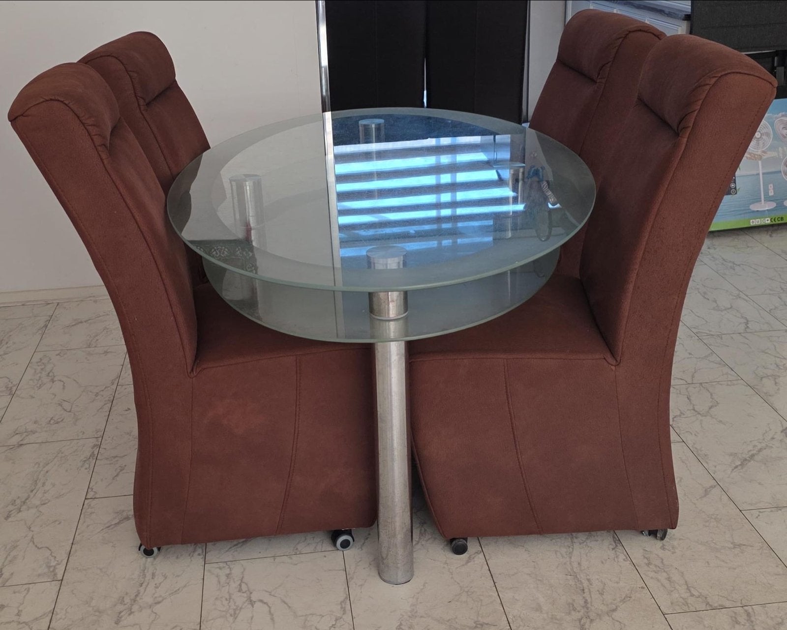 Glazen eettafel met 2 lagen, Huis en Inrichting, Tafels | Eettafels, Ophalen, Gebruikt, 100 tot 150 cm, 50 tot 100 cm