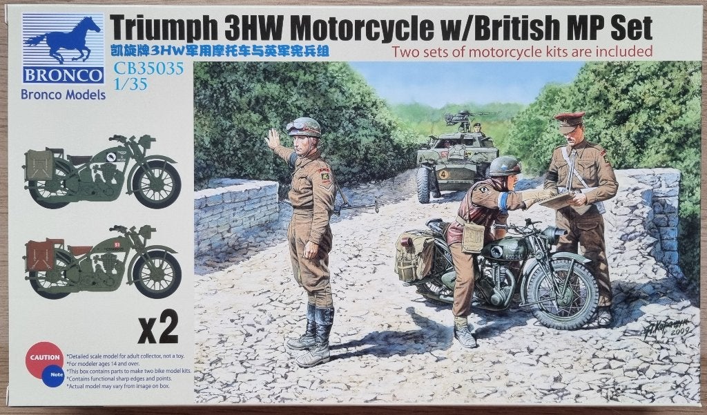 Bronco 1:35 #CB35035 WWII Triumph 3HW Motorcycle with MP Set, Overige merken, 1:32 tot 1:50, Overige typen, Nieuw