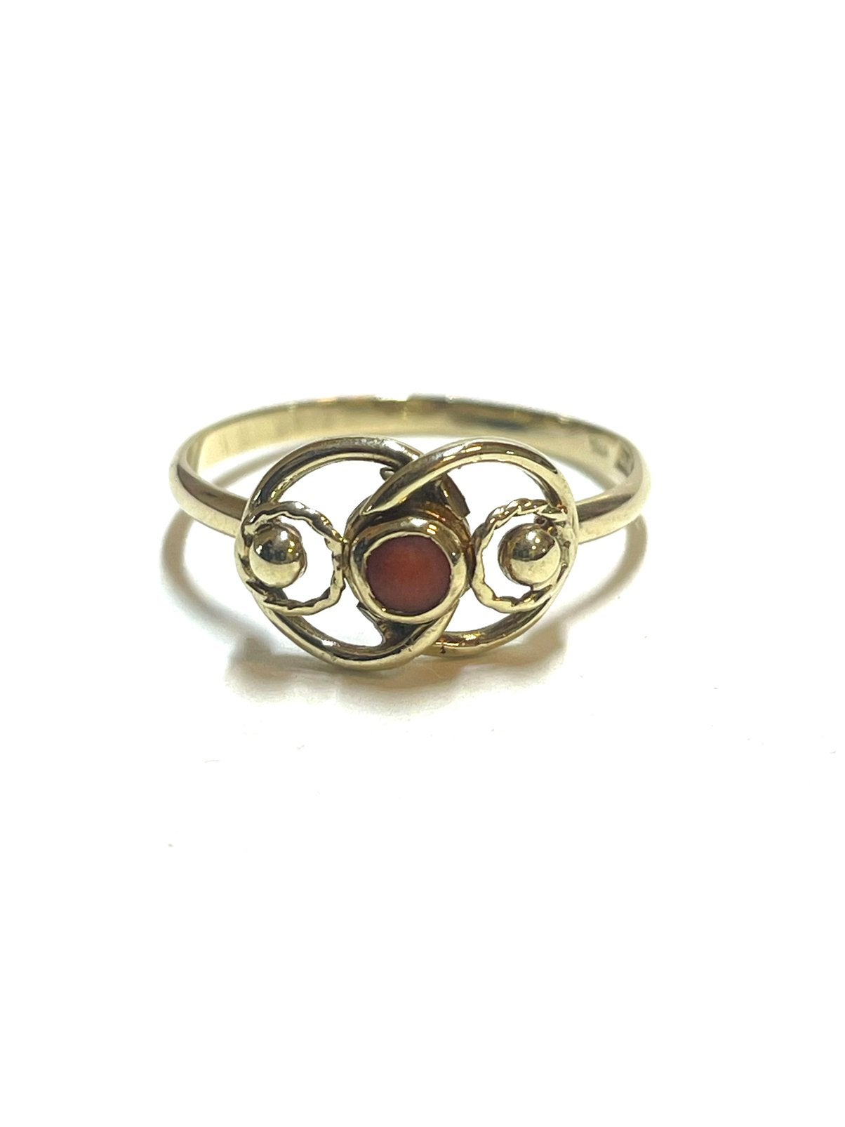 14k gouden ring met bloedkoraal, -, -, Ophalen of Verzenden, Met edelsteen