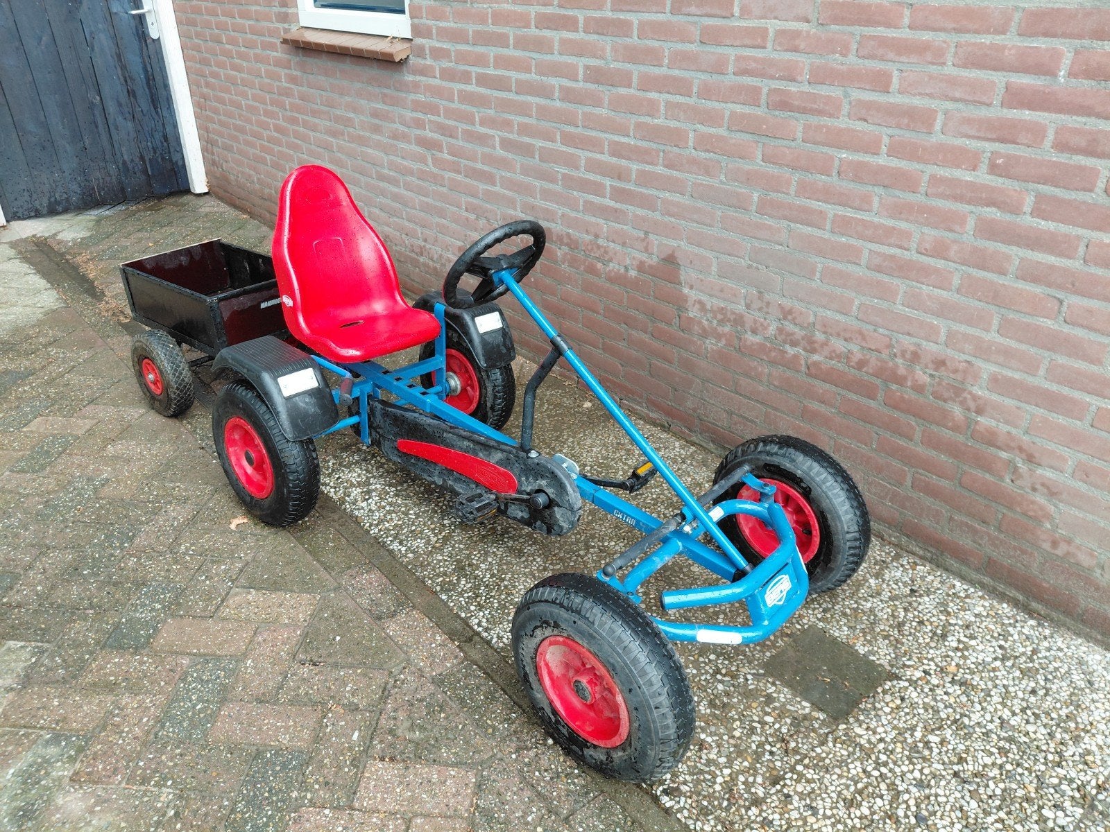 Berg skelter met aanhanger - Blauw/Rood, Ophalen