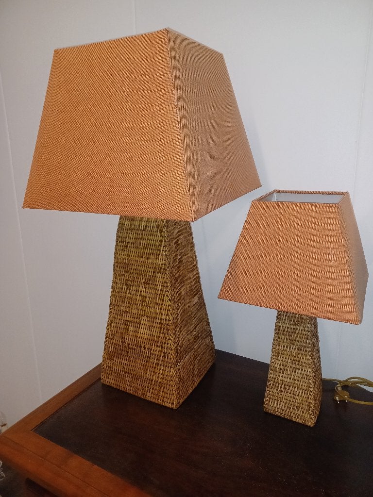 Vintage Birmese Rotan Tafellampen | Mid-Century & Japandi, Met schakelaar, Vintage, Verzenden, Natuurlijk materiaal