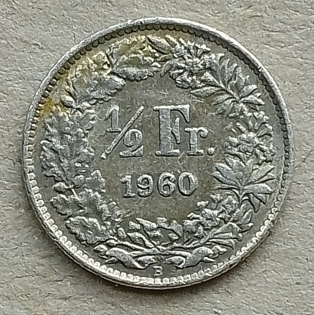 Zwitserland, 1/2 franc 1960, Postzegels en Munten, Ophalen of Verzenden, Overige landen, Losse munt