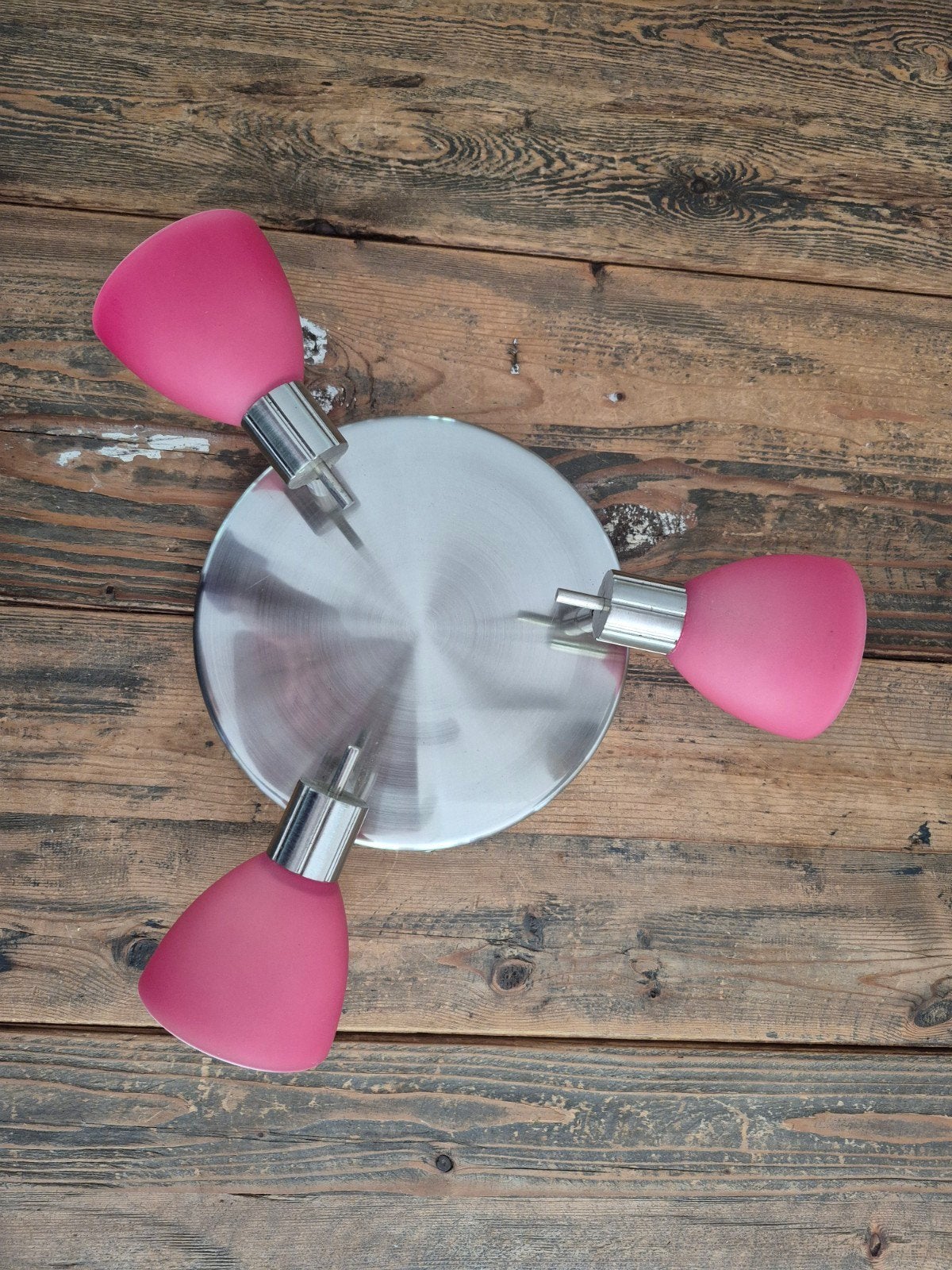 Roze plafondspot met 3 verstelbare spots, Ophalen of Verzenden, Gebruikt, Plafondspot of Wandspot