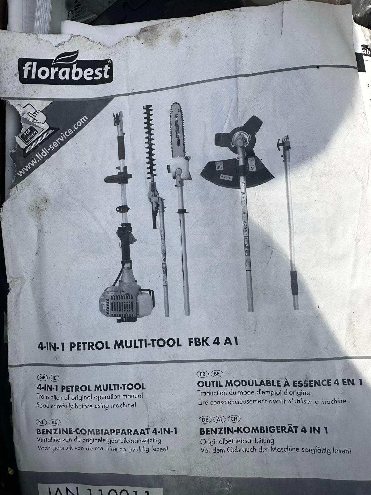 Florabest 4-in-1 Benzine Multitool FBK 4 A1, Tuin en Terras, Ophalen of Verzenden, Gebruikt, 30 tot 50 cm, Benzine