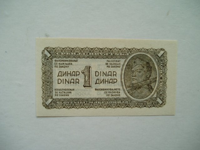 1338. Joegoslavia, 1 dinar 1944 UNC Partisan Milivoje Rodic., Verzenden, Joegoslavië, Los biljet