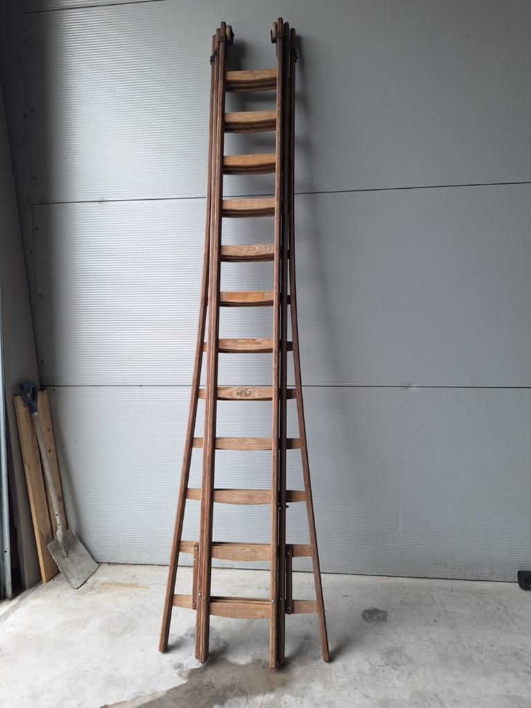 3-delige houten ladder van Eldik ladders Ochten, Ophalen of Verzenden, Zo goed als nieuw, Ladder, Opvouwbaar of Inschuifbaar