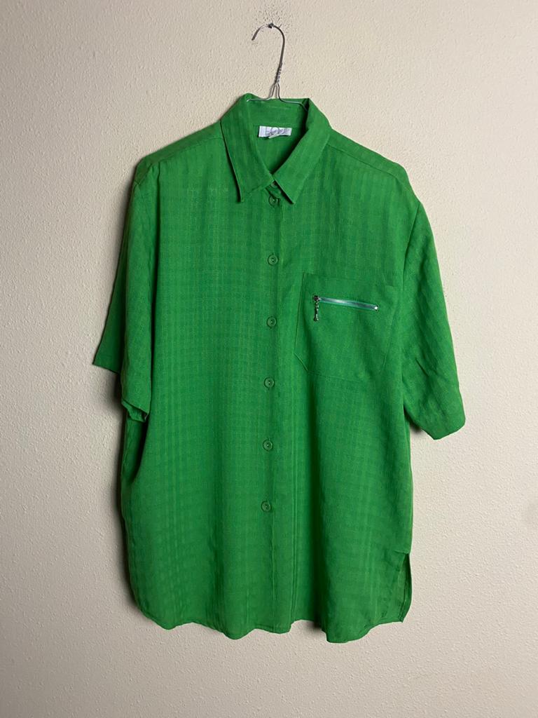 Vintage groene blouse - korte mouwen - rits 90s 40/L/large, Maat 38/40 (M), Hgv, Hgv, Ophalen of Verzenden