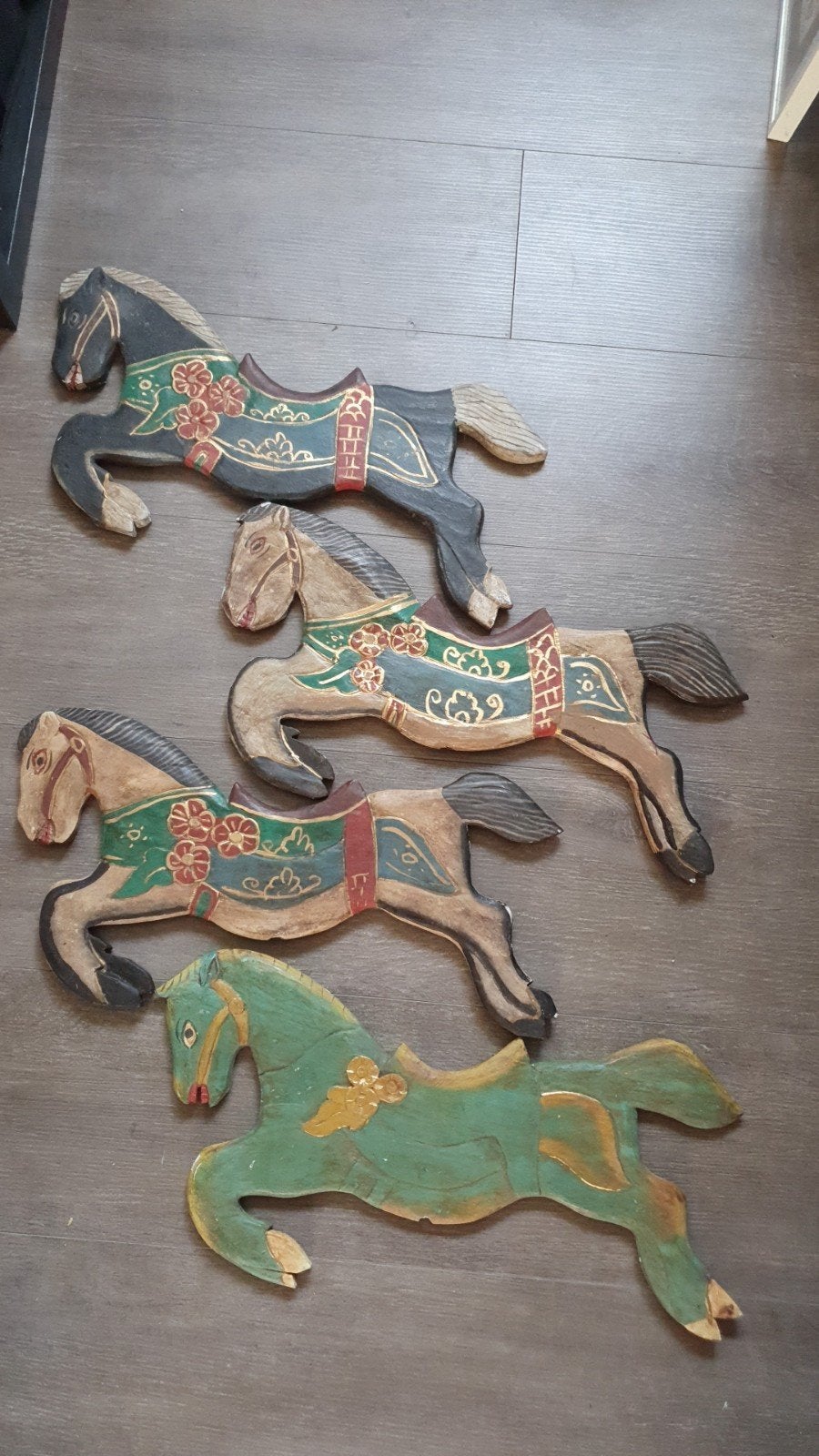4 Houten Carrousel Paarden - Handgemaakt, Ophalen of Verzenden