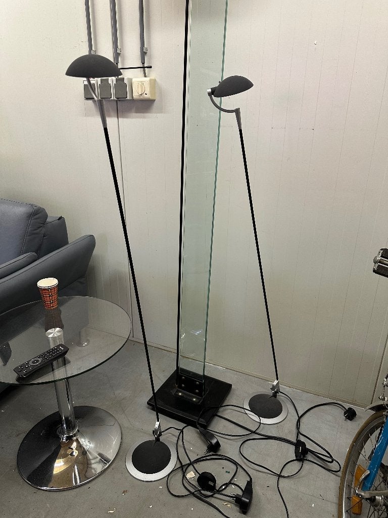 Set van 2 Oligo design vloerlampen –zwart/zilver–verstelbaar, Huis en Inrichting, Ophalen, Gebruikt, 150 tot 200 cm