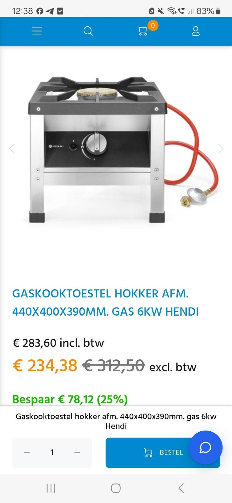 Hendi Gaskooktoestel Hokker 6kW - Gebruikt, Witgoed en Apparatuur, Ophalen, Gebruikt, Gas, Vrijstaand