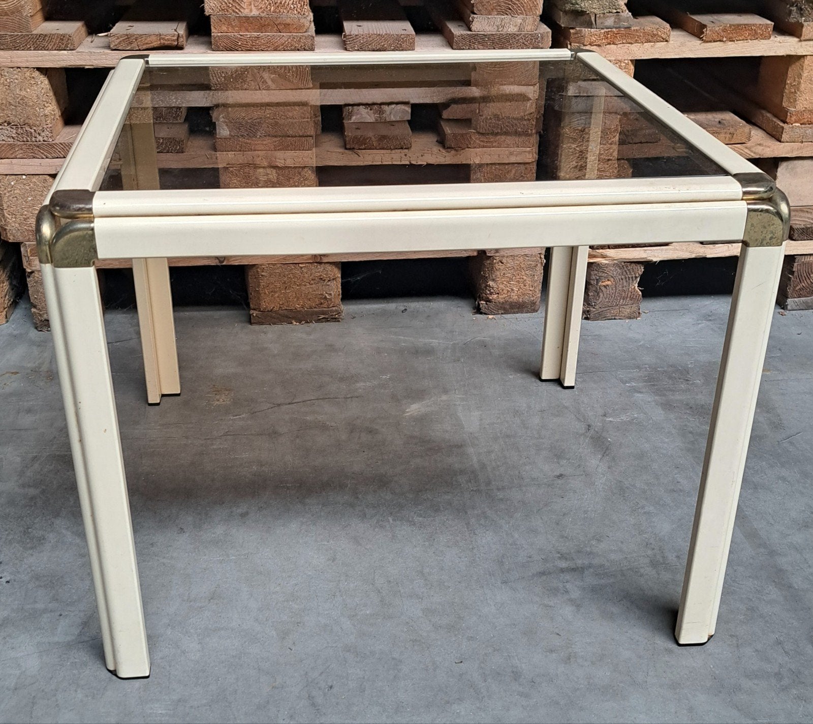 Vintage salontafel metaal glazen plaat, Ophalen, 100 tot 150 cm, 50 tot 100 cm, Metaal