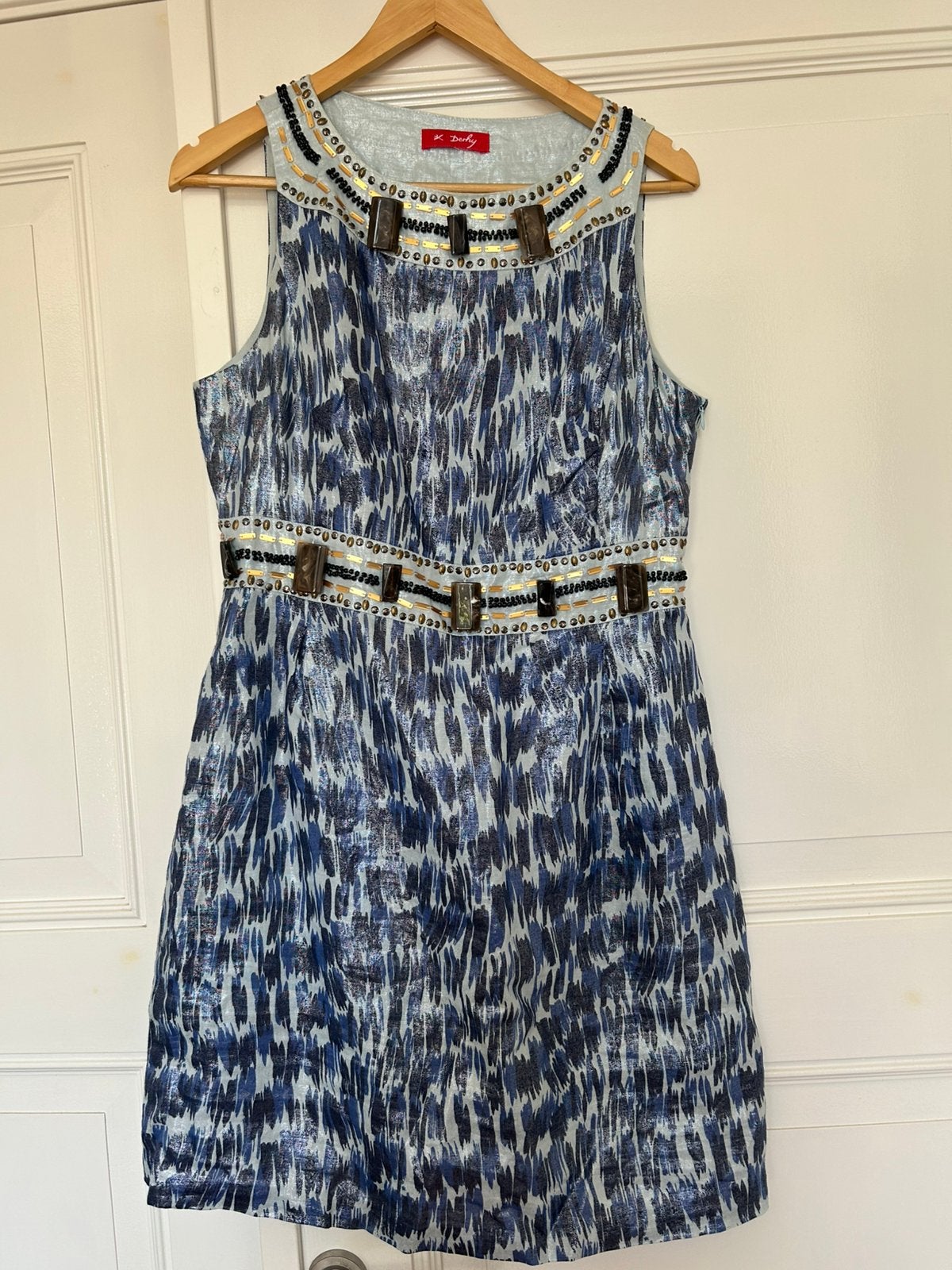 Derhy blauw feestelijk jurkje maat 38, Ophalen of Verzenden, Zo goed als nieuw, Maat 38/40 (M), Blauw