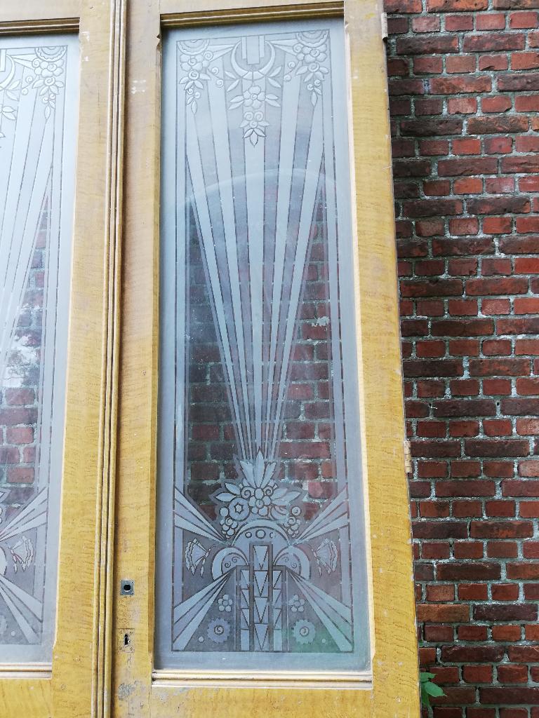 274hx148br Hoge dubbele paneeldeuren art deco ge-etst glas, Ophalen