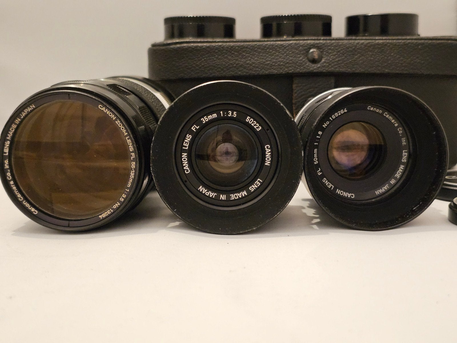 Canon FL 35, 55 en 55-135mm objectieven,  mooie vintage set, Ophalen of Verzenden, Gebruikt