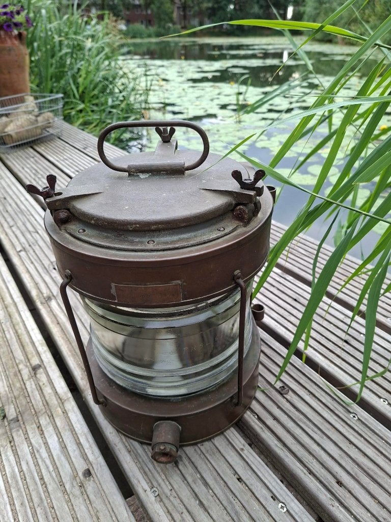 Antieke koperen scheepslamp Ahlemann & Schlatter (1959), Ophalen of Verzenden